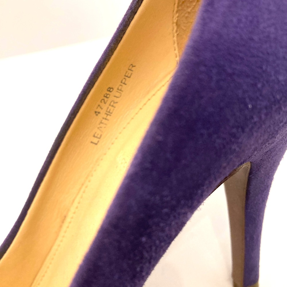 J. Crew Suede Pumps Purple Leather Womens 8.5 Stiletto Round Toe‎ Made Italy - Picture 7 of 11